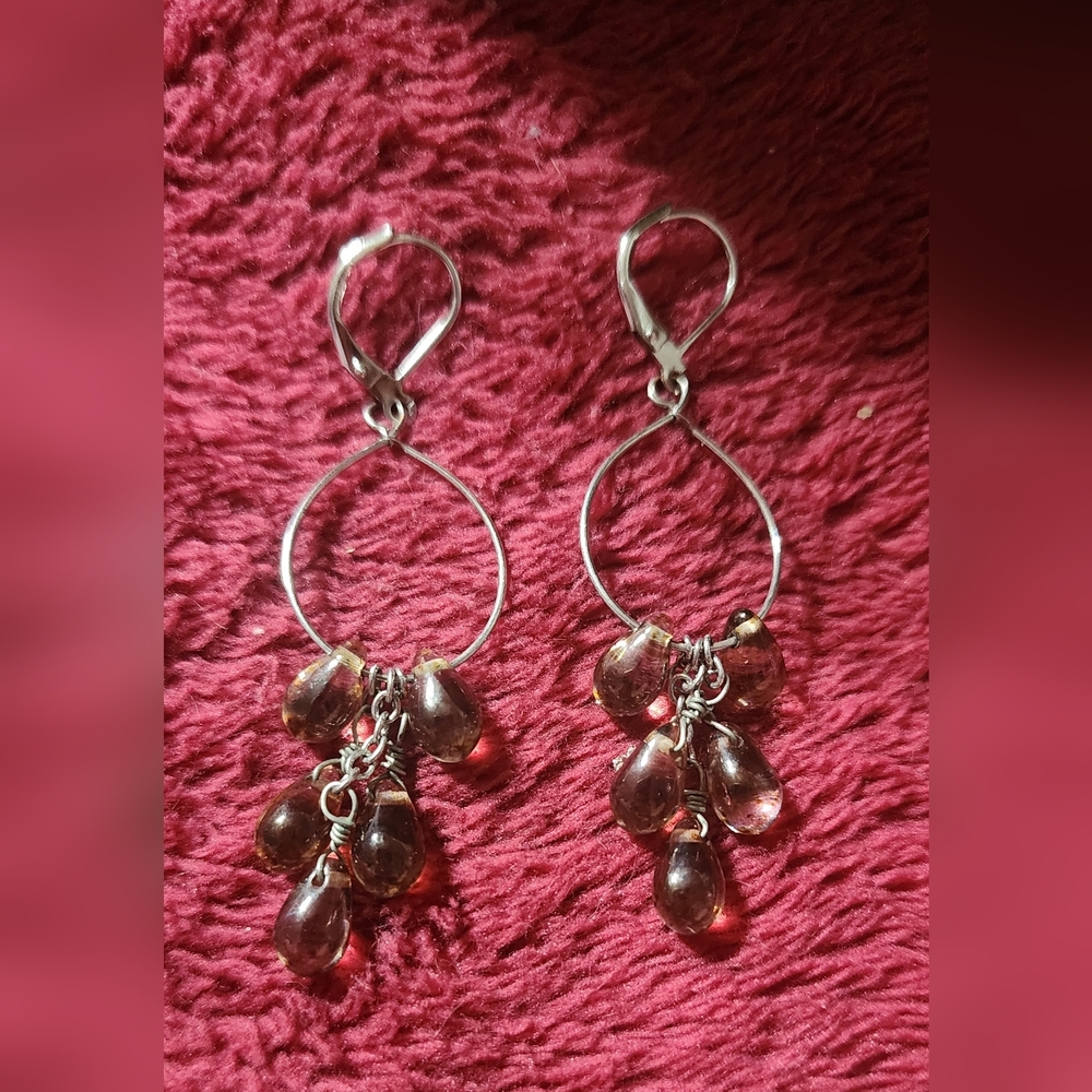 Source Unknown Silver and Brown Teardrop Earrings